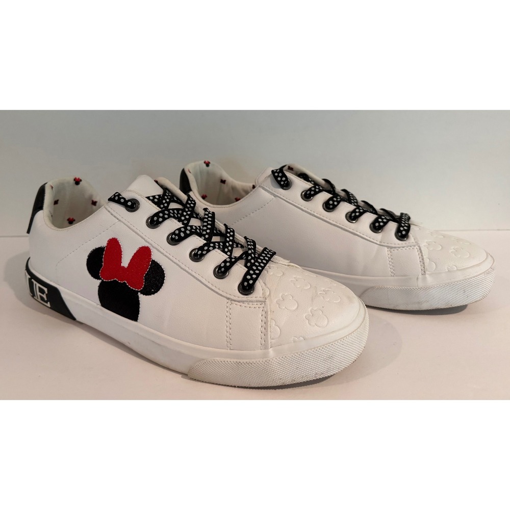 Disney Minnie Mouse Womens White Court Sneakers Low Top Lace Up Streetwear Sz 9